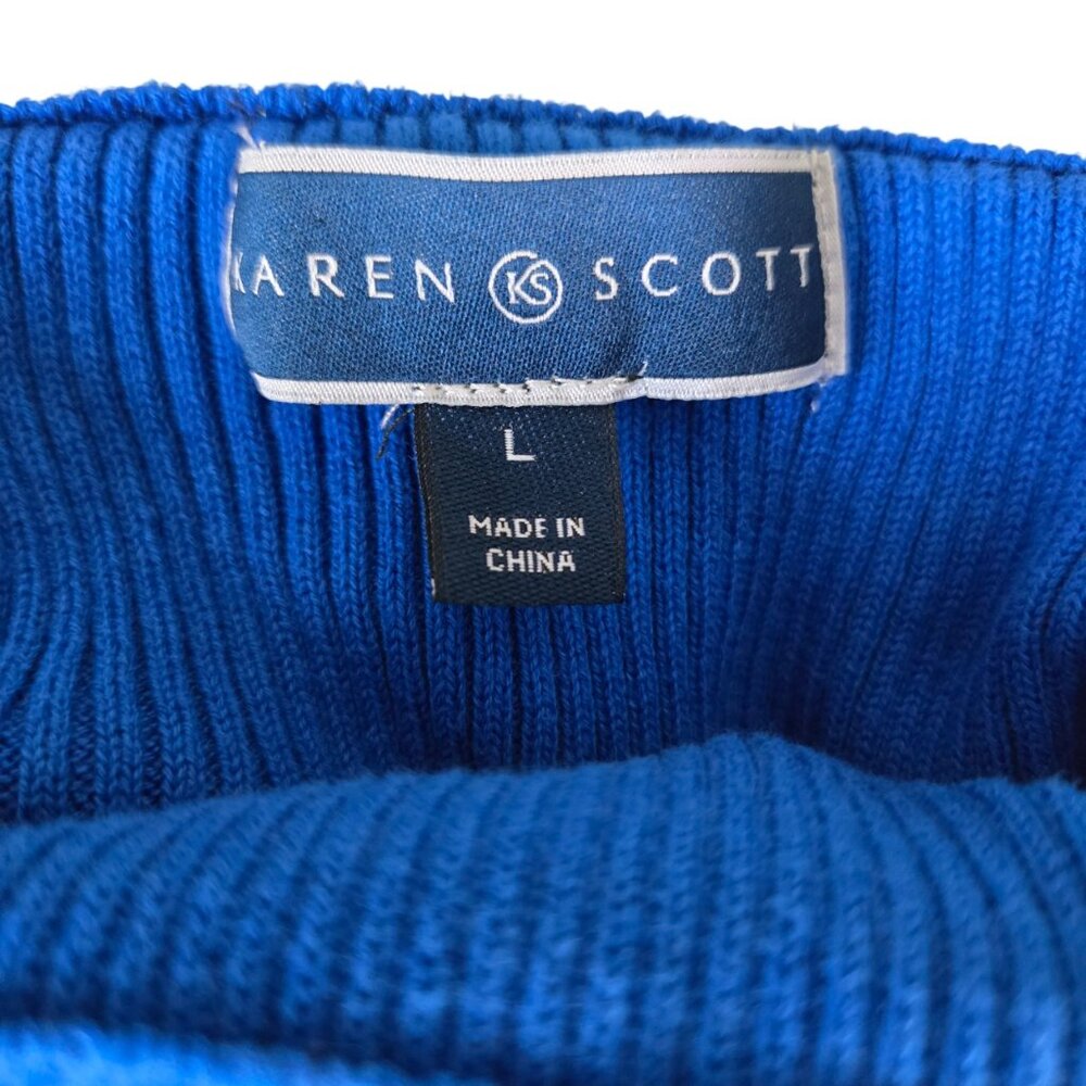 Karen Scott 100% Cotton Rib Knit Mock Neck Sweater L Bright Blue - Picture 4 of 8